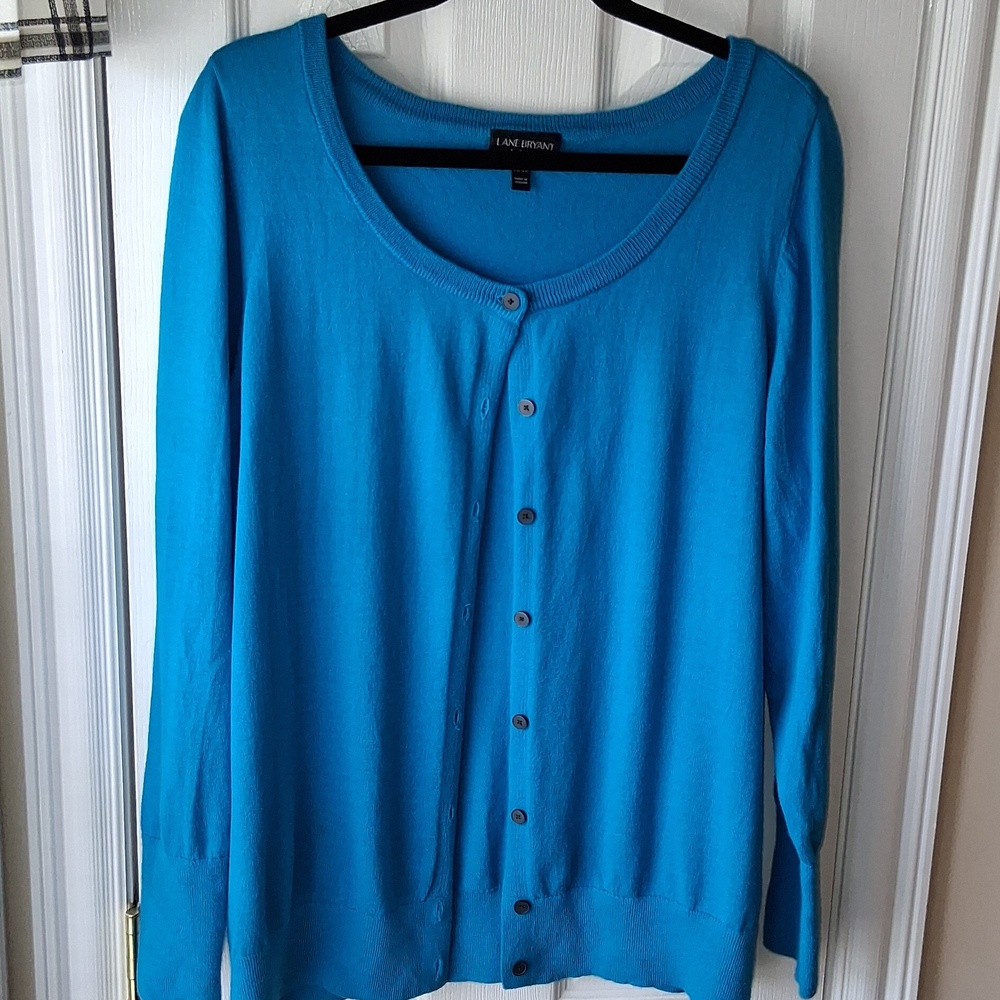 Lane Bryant Aqua Blue Button-Front Cardigan